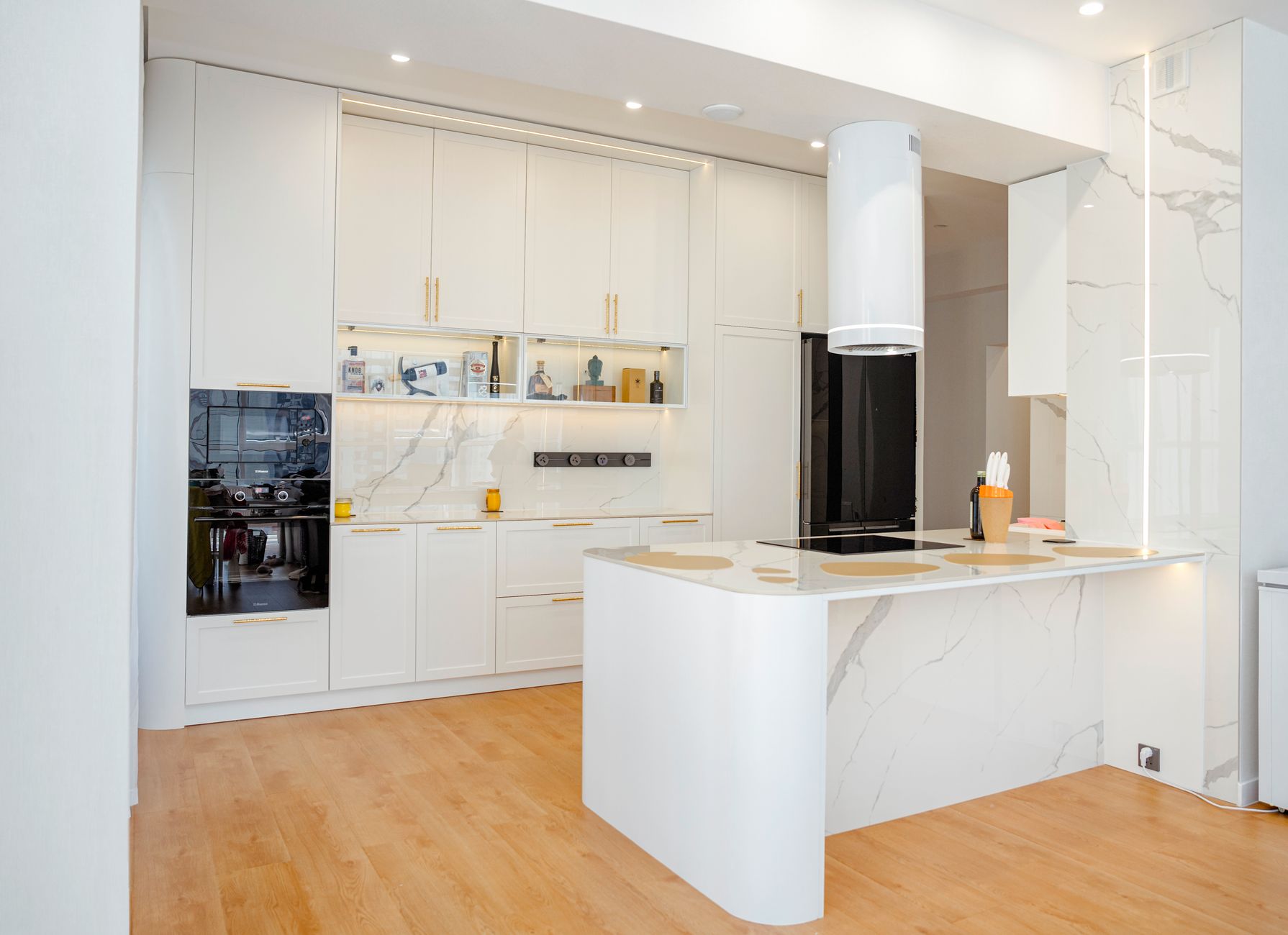 A sleek, bright kitchen with modern Scandinavian design elements and natural lighting in Temecula, CA